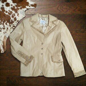 Vintage 1990s Leather Tiger Print Trim Jacket